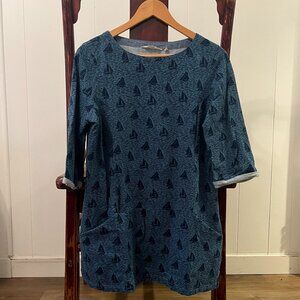 Seasalt Cornwall Trewoon Tunic, Blue Ship print, Size 8 (US), 12 (Uk)